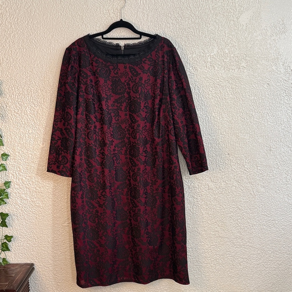 Ashley Stewart Black and Red Long Sleeve Dress